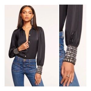 Ramy Brook Monroe Black Embellished Button Down Shirt RARE